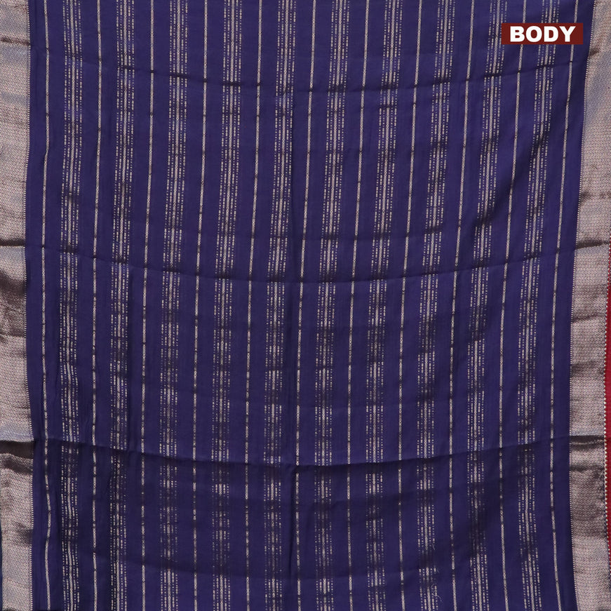 Semi chanderi saree dark blue and red with allover stripes pattern and zari woven & gotapatti lace work border