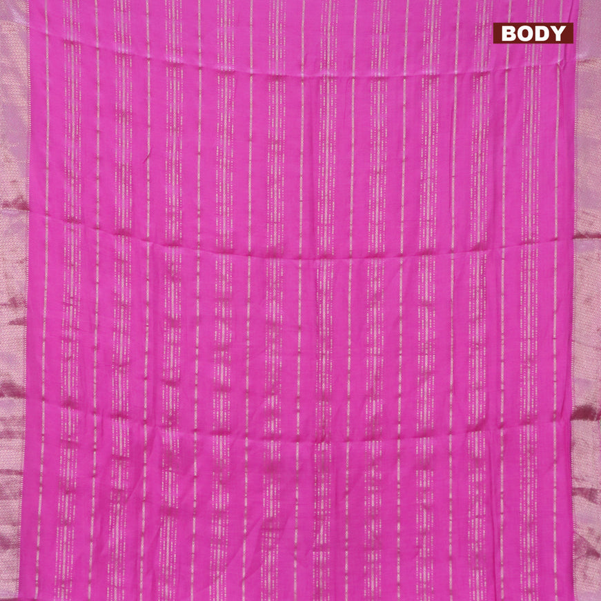 Semi chanderi saree pink and pastel green with allover stripes pattern and zari woven & gotapatti lace work border