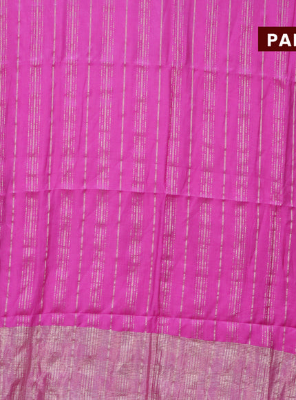 Semi chanderi saree pink and pastel green with allover stripes pattern and zari woven & gotapatti lace work border