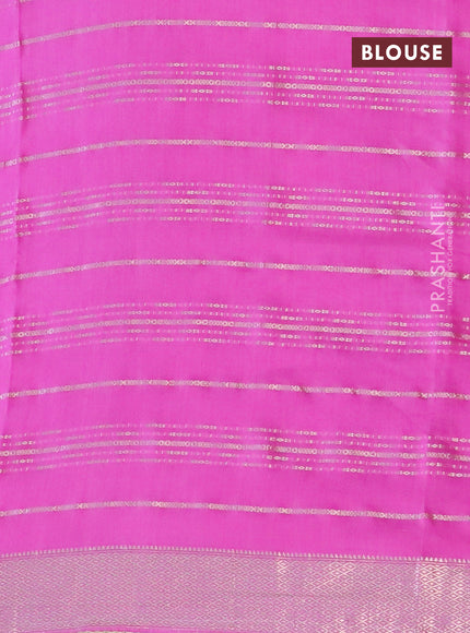 Semi chanderi saree pink and pastel green with allover stripes pattern and zari woven & gotapatti lace work border