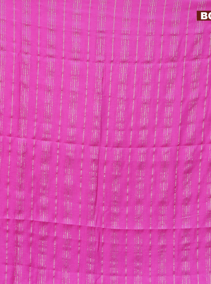 Semi chanderi saree pink and dark blue with allover stripes pattern and zari woven & gotapatti lace work border