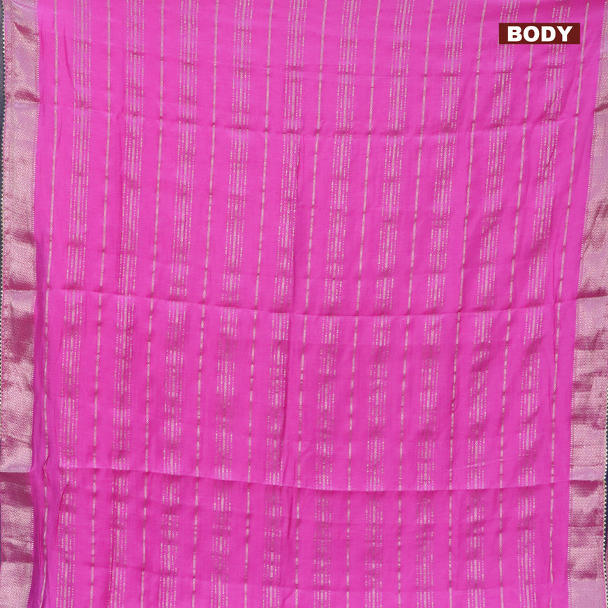 Semi chanderi saree pink and dark blue with allover stripes pattern and zari woven & gotapatti lace work border