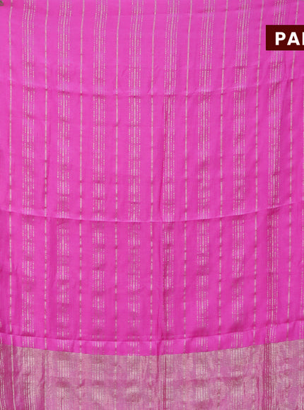 Semi chanderi saree pink and dark blue with allover stripes pattern and zari woven & gotapatti lace work border