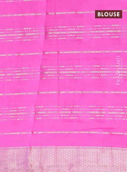 Semi chanderi saree pink and dark blue with allover stripes pattern and zari woven & gotapatti lace work border