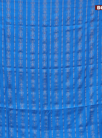 Semi chanderi saree cs blue and pink with allover stripes pattern and zari woven & gotapatti lace work border