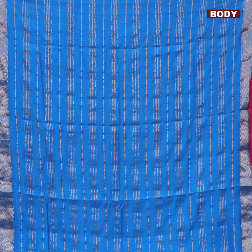 Semi chanderi saree cs blue and pink with allover stripes pattern and zari woven & gotapatti lace work border