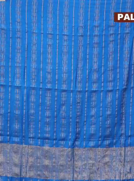 Semi chanderi saree cs blue and pink with allover stripes pattern and zari woven & gotapatti lace work border