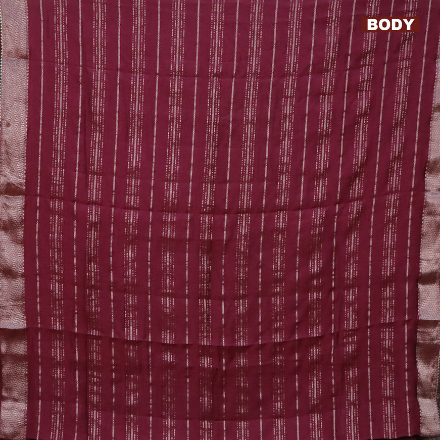 Semi chanderi saree maroon and green with allover stripes pattern and zari woven & gotapatti lace work border