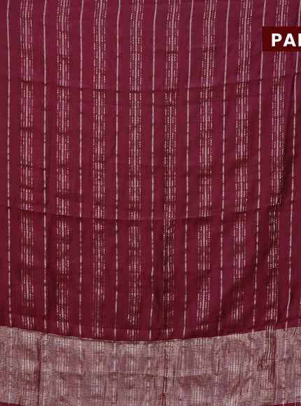 Semi chanderi saree maroon and green with allover stripes pattern and zari woven & gotapatti lace work border