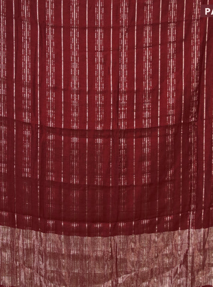 Semi chanderi saree maroon and black with allover stripes pattern and zari woven & gotapatti lace work border