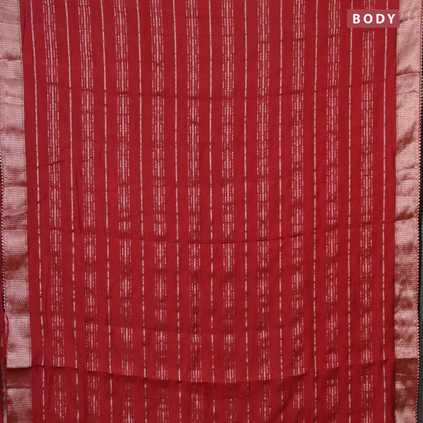 Semi chanderi saree maroon and black with allover stripes pattern and zari woven & gotapatti lace work border