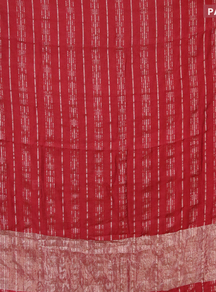 Semi chanderi saree maroon and green with allover stripes pattern and zari woven & gotapatti lace work border