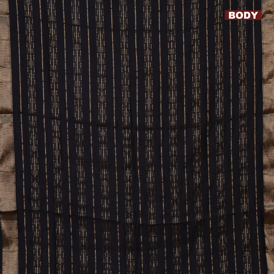 Semi chanderi saree black and maroon with allover stripes pattern and zari woven & gotapatti lace work border