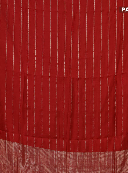 Semi chanderi saree red and black with allover stripes pattern and zari woven & gotapatti lace work border