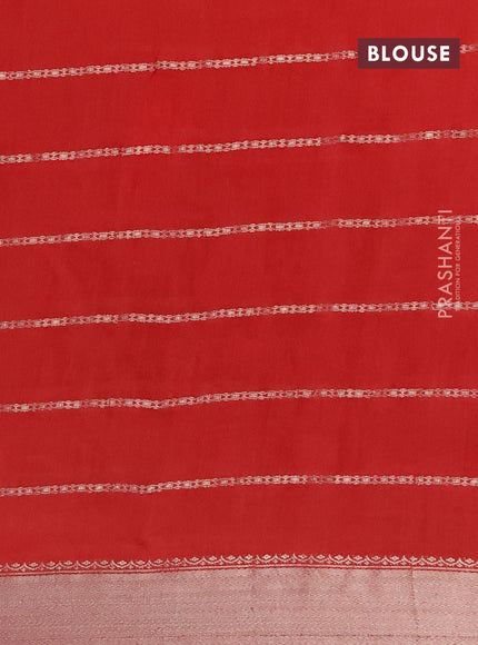 Semi chanderi saree red and black with allover stripes pattern and zari woven & gotapatti lace work border