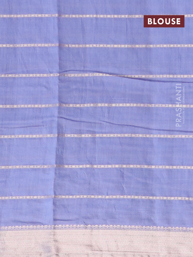 Semi chanderi saree blue shade and baby pink with allover stripes pattern and zari woven & gotapatti lace work border