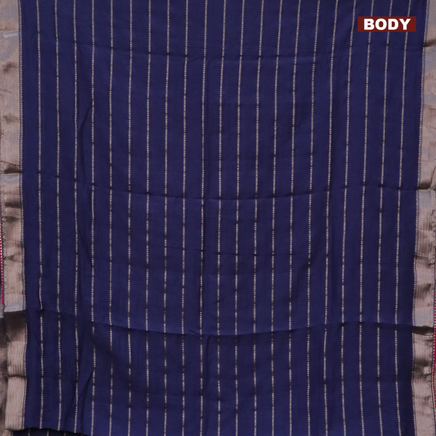 Semi chanderi saree dark blue and pink with allover stripes pattern and zari woven & gotapatti lace work border