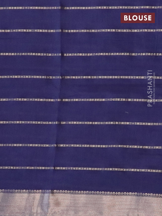 Semi chanderi saree dark blue and pink with allover stripes pattern and zari woven & gotapatti lace work border