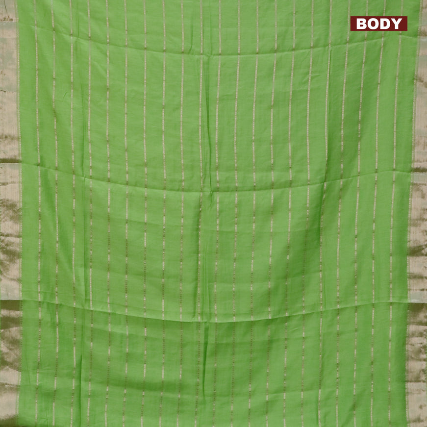 Semi chanderi saree light green and red with allover stripes pattern and zari woven & gotapatti lace work border