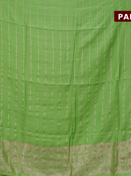 Semi chanderi saree light green and red with allover stripes pattern and zari woven & gotapatti lace work border