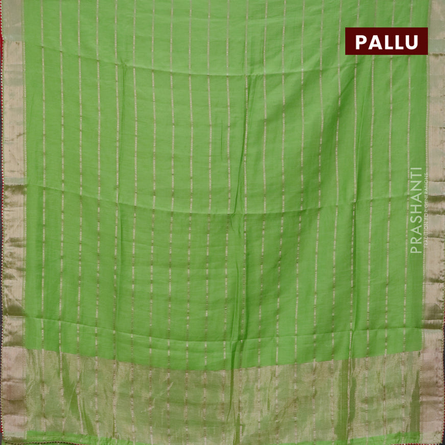 Semi chanderi saree light green and red with allover stripes pattern and zari woven & gotapatti lace work border