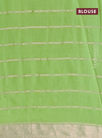 Semi chanderi saree light green and red with allover stripes pattern and zari woven & gotapatti lace work border