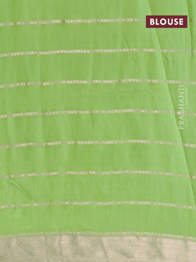 Semi chanderi saree light green and red with allover stripes pattern and zari woven & gotapatti lace work border