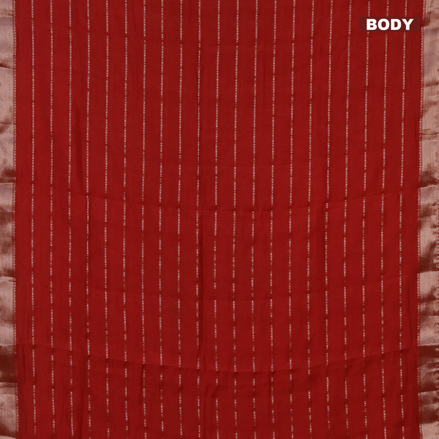 Semi chanderi saree red and dark green with allover stripes pattern and zari woven & gotapatti lace work border