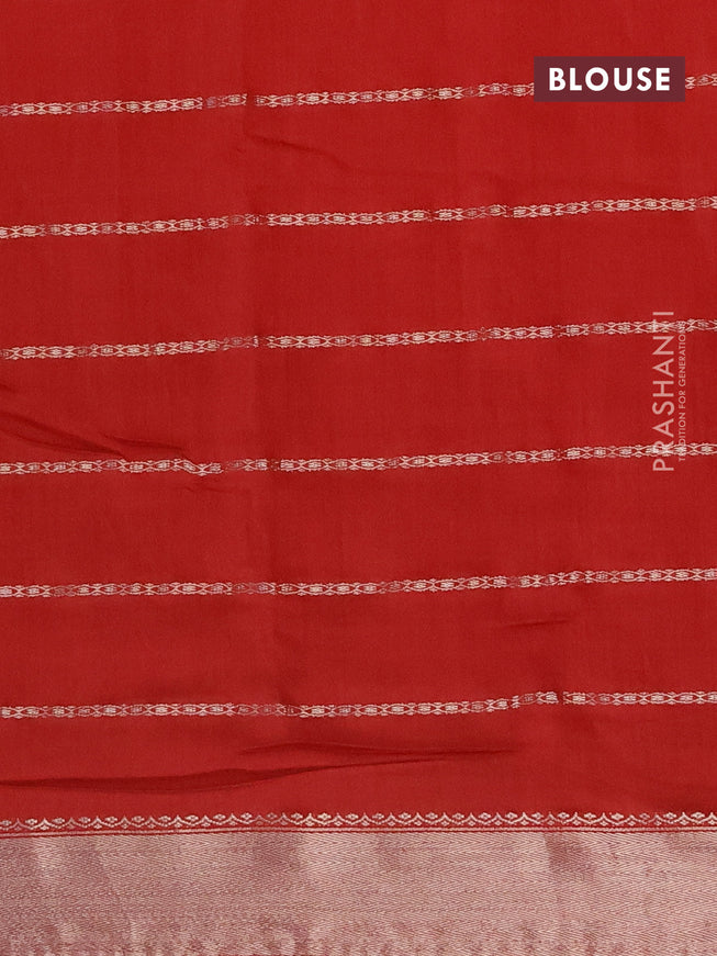 Semi chanderi saree red and dark green with allover stripes pattern and zari woven & gotapatti lace work border