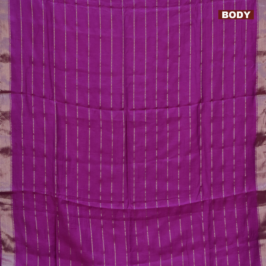 Semi chanderi saree purple and teal green with allover stripes pattern and zari woven & gotapatti lace work border