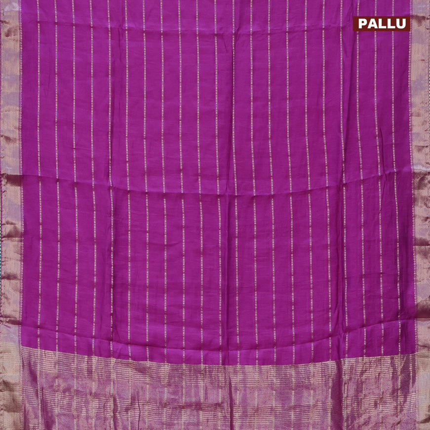 Semi chanderi saree purple and teal green with allover stripes pattern and zari woven & gotapatti lace work border