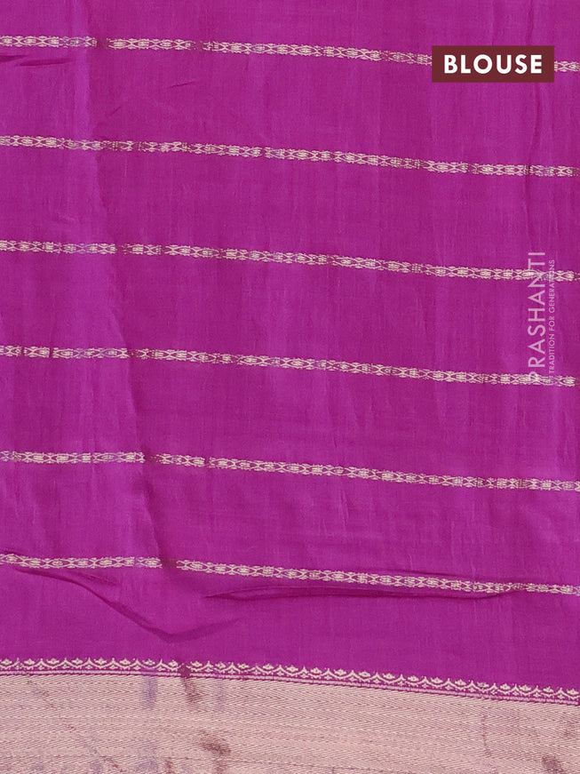 Semi chanderi saree purple and teal green with allover stripes pattern and zari woven & gotapatti lace work border