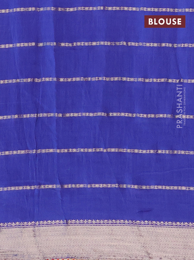 Semi chanderi saree blue and red with allover stripes pattern and zari woven & gotapatti lace work border