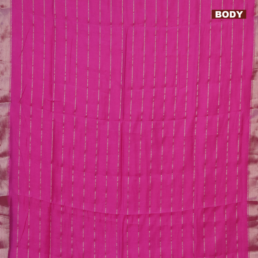 Semi chanderi saree pink and peacock green with allover stripes pattern and zari woven & gotapatti lace work border