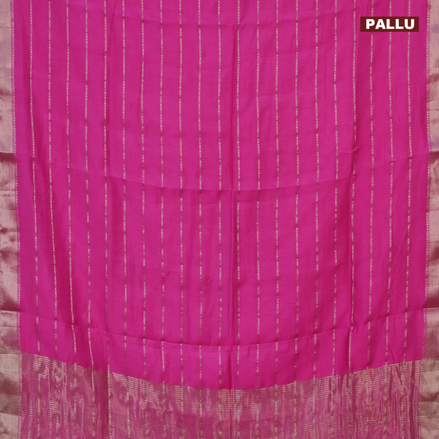 Semi chanderi saree pink and peacock green with allover stripes pattern and zari woven & gotapatti lace work border