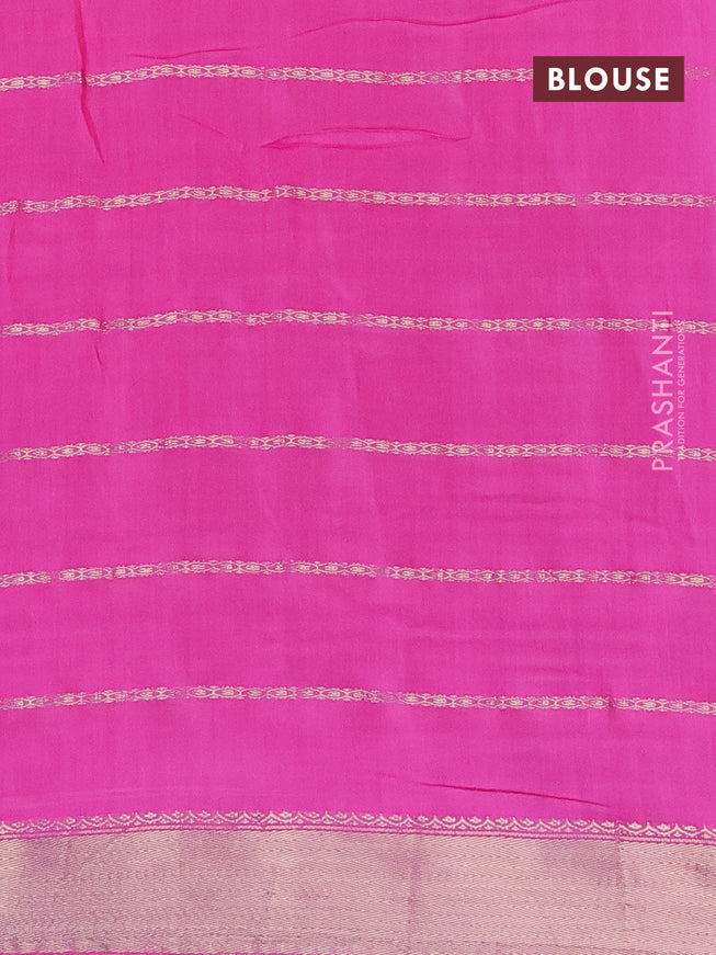 Semi chanderi saree pink and peacock green with allover stripes pattern and zari woven & gotapatti lace work border