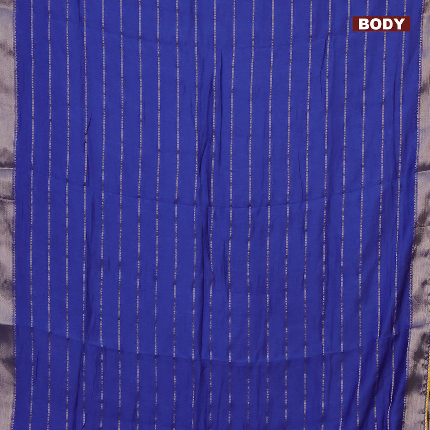 Semi chanderi saree blue and yellow with allover stripes pattern and zari woven & gotapatti lace work border