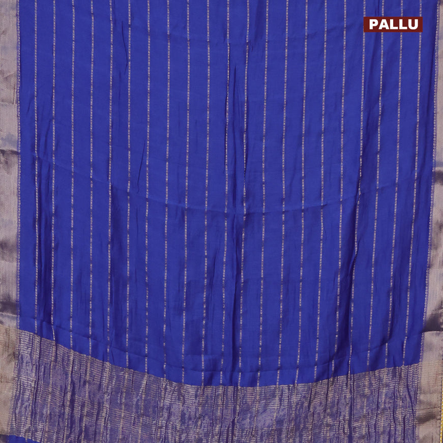 Semi chanderi saree blue and yellow with allover stripes pattern and zari woven & gotapatti lace work border