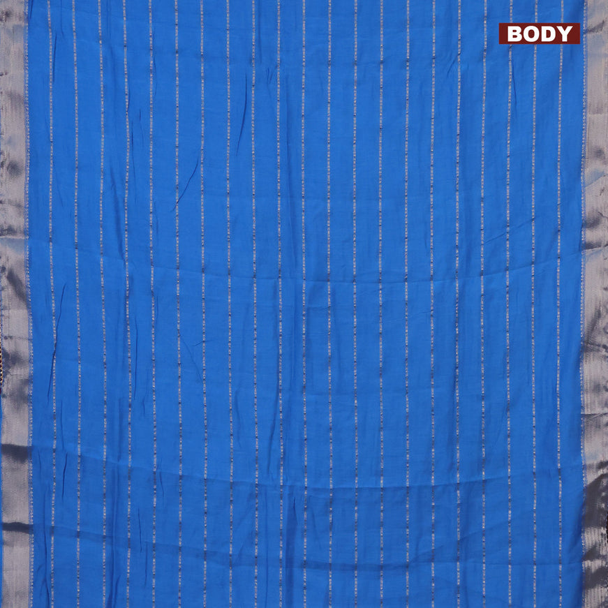 Semi chanderi saree cs blue and purple with allover stripes pattern and zari woven & gotapatti lace work border