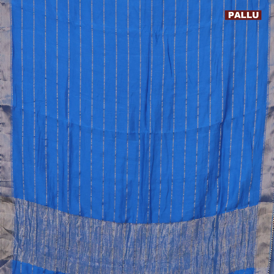 Semi chanderi saree cs blue and purple with allover stripes pattern and zari woven & gotapatti lace work border