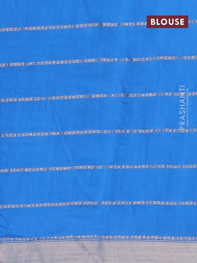 Semi chanderi saree cs blue and purple with allover stripes pattern and zari woven & gotapatti lace work border