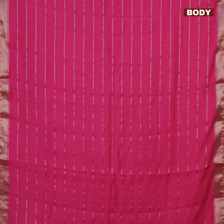 Semi chanderi saree pink and peacock green with allover stripes pattern and zari woven & gotapatti lace work border