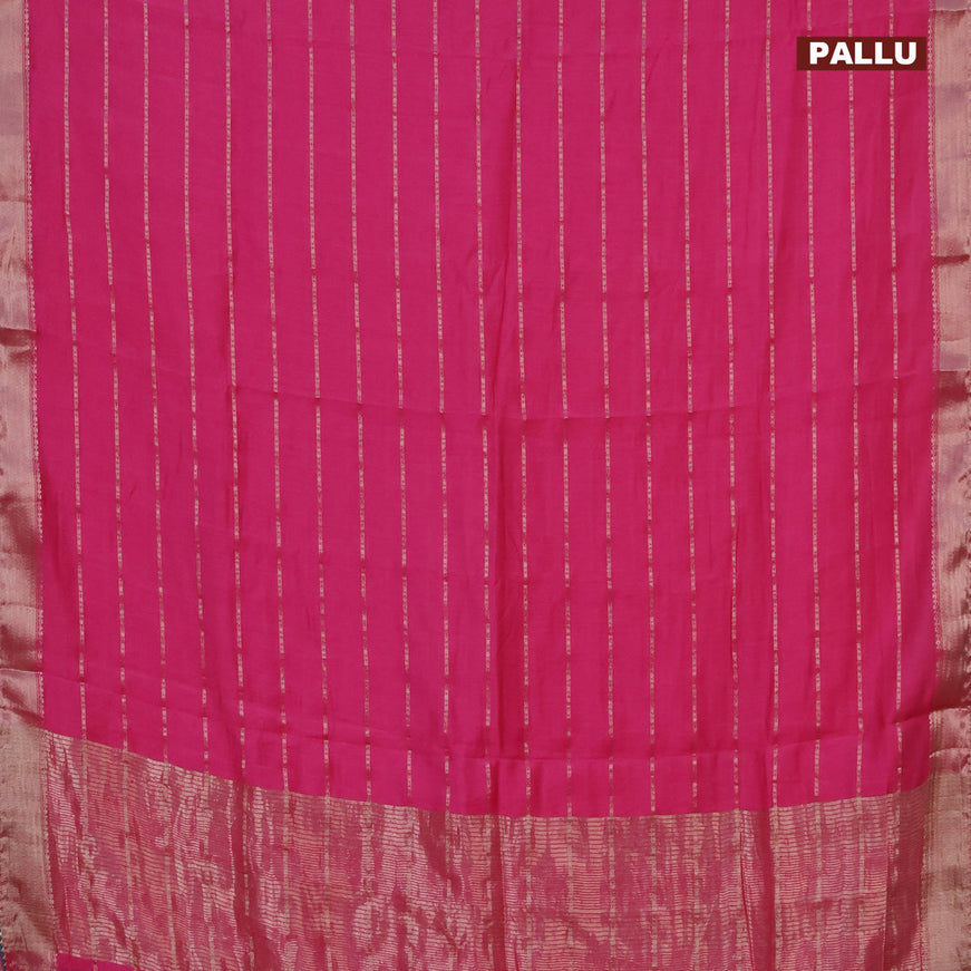 Semi chanderi saree pink and peacock green with allover stripes pattern and zari woven & gotapatti lace work border