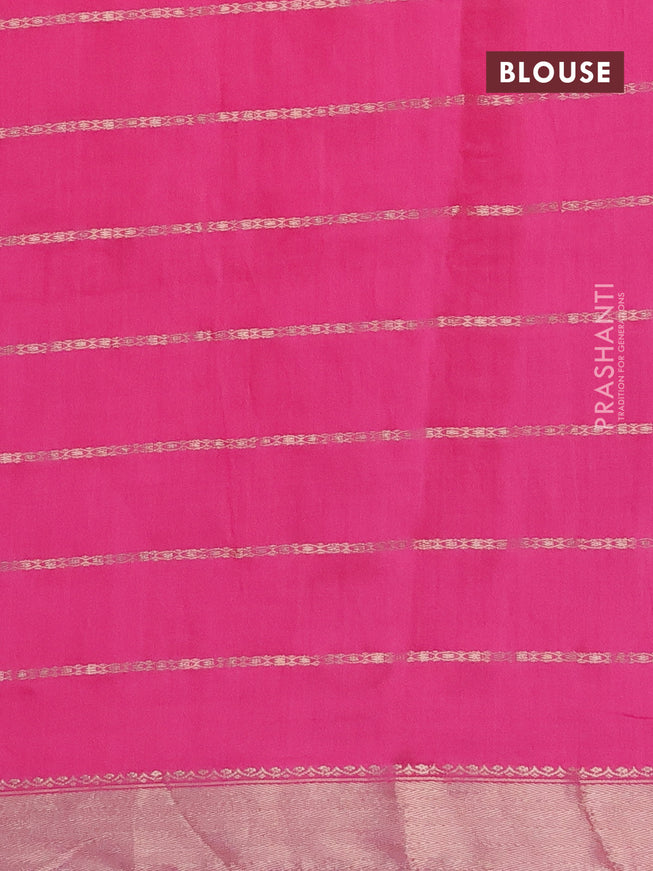 Semi chanderi saree pink and peacock green with allover stripes pattern and zari woven & gotapatti lace work border