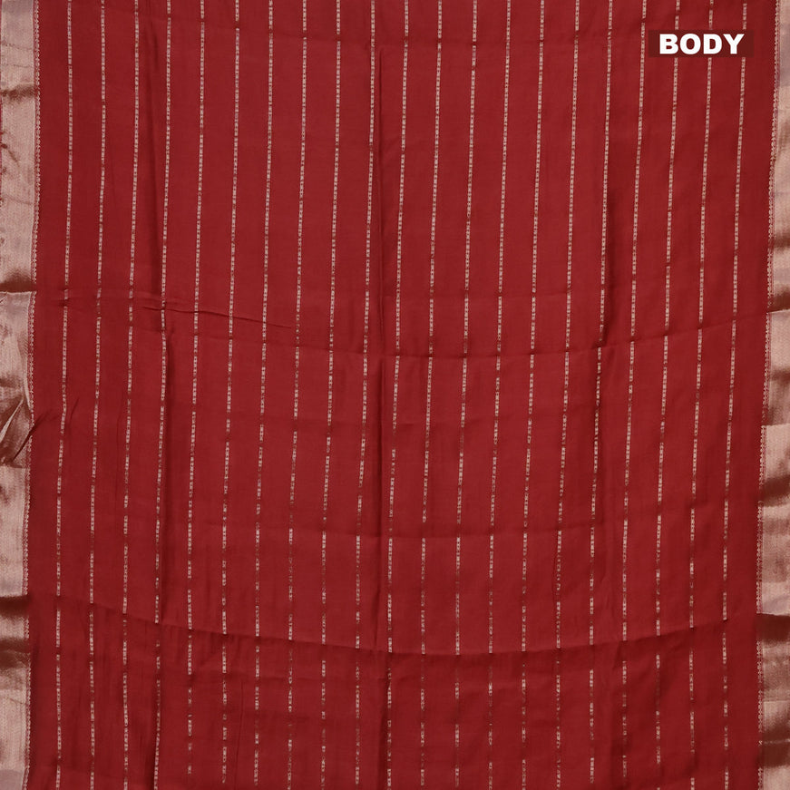 Semi chanderi saree maroon and black with allover stripes pattern and zari woven & gotapatti lace work border