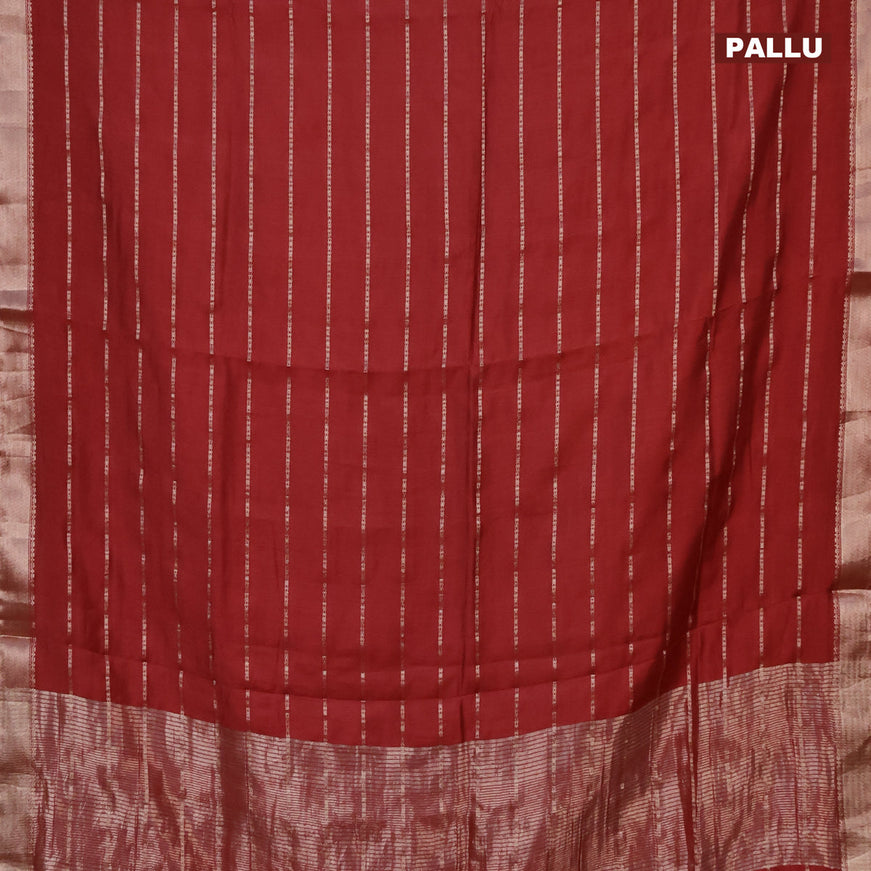 Semi chanderi saree maroon and black with allover stripes pattern and zari woven & gotapatti lace work border