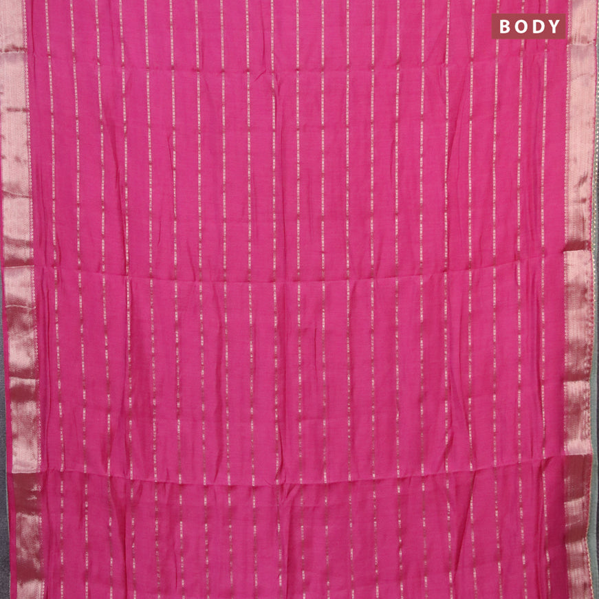 Semi chanderi saree pink and pastel green with allover stripes pattern and zari woven & gotapatti lace work border