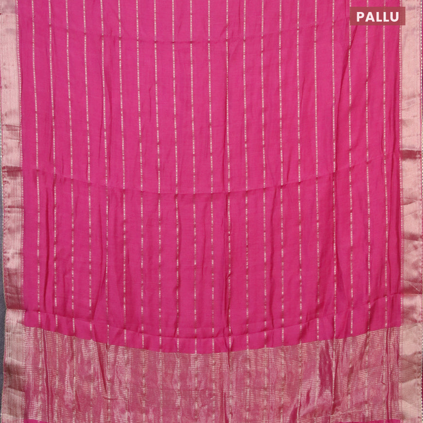 Semi chanderi saree pink and pastel green with allover stripes pattern and zari woven & gotapatti lace work border