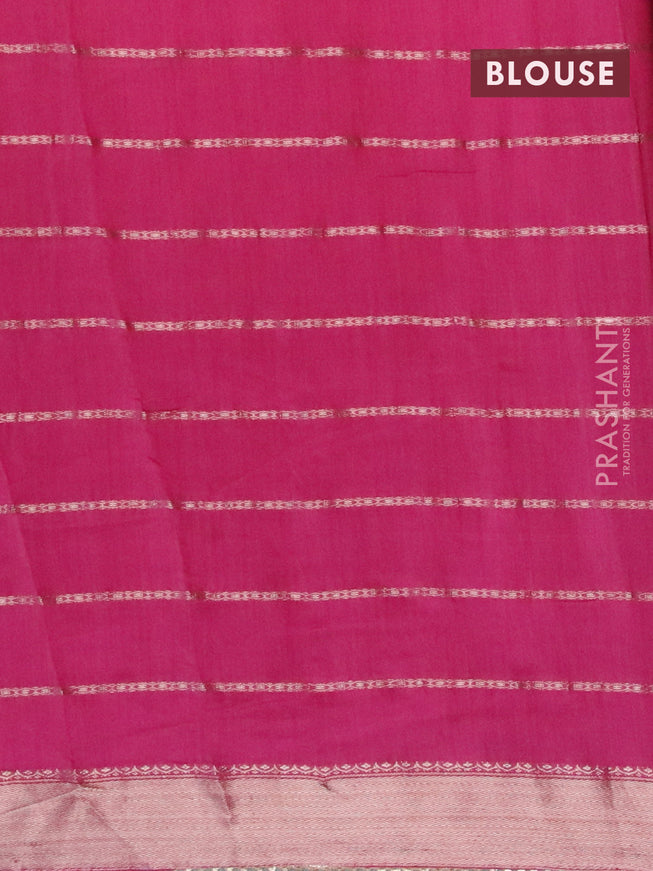 Semi chanderi saree pink and pastel green with allover stripes pattern and zari woven & gotapatti lace work border