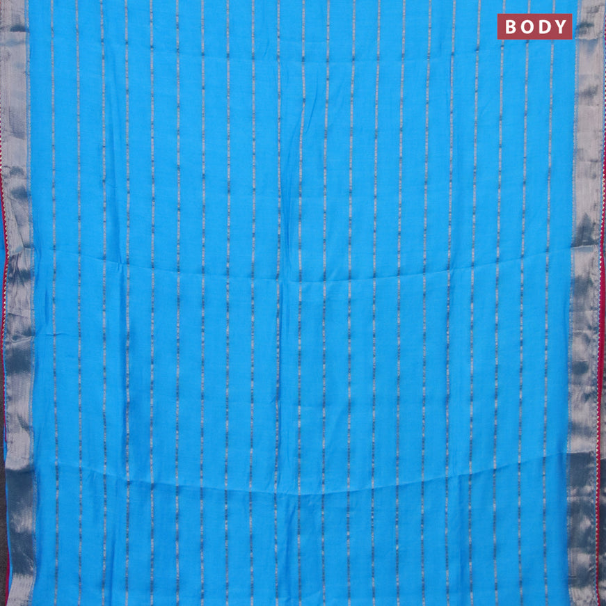 Semi chanderi saree light blue and pink with allover stripes pattern and zari woven & gotapatti lace work border